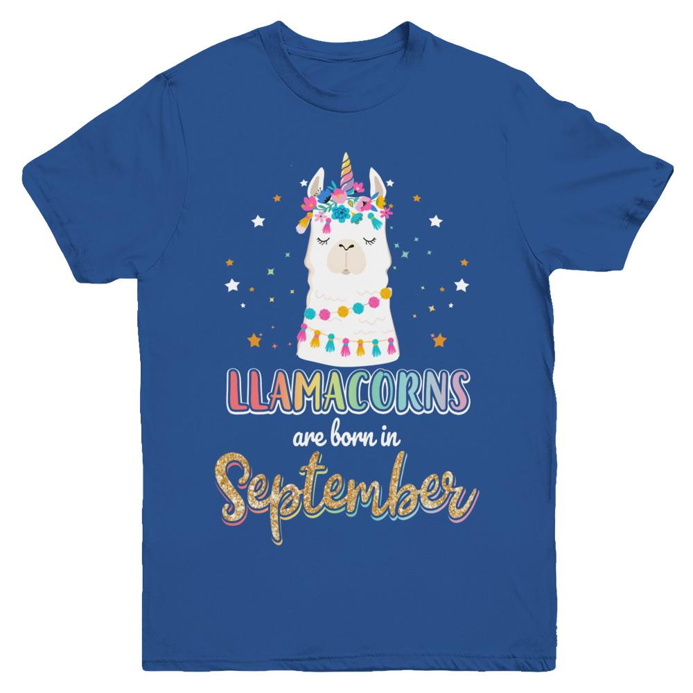 Llama Unicorn Llamacorns Born In September Birthday Gift Youth-Youth Shirt-Youth T-Shirt-Royal