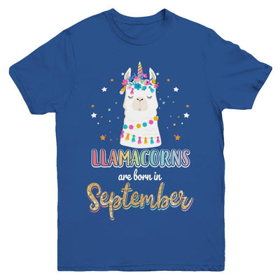 Llama Unicorn Llamacorns Born In September Birthday Gift Youth-Youth Shirt-Youth T-Shirt-Royal