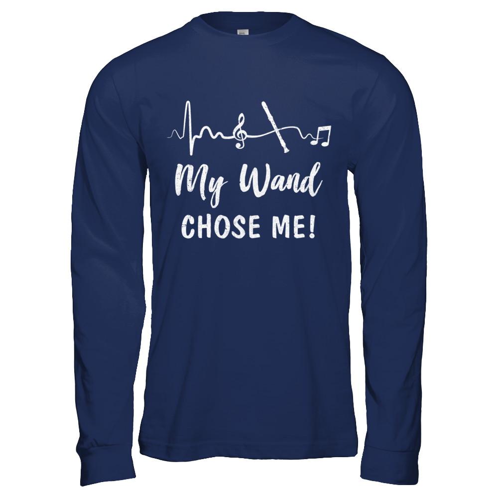 My Wand Chose Me Flute Player Music-T-Shirt & Hoodie-Long Sleeve T-Shirt-Navy