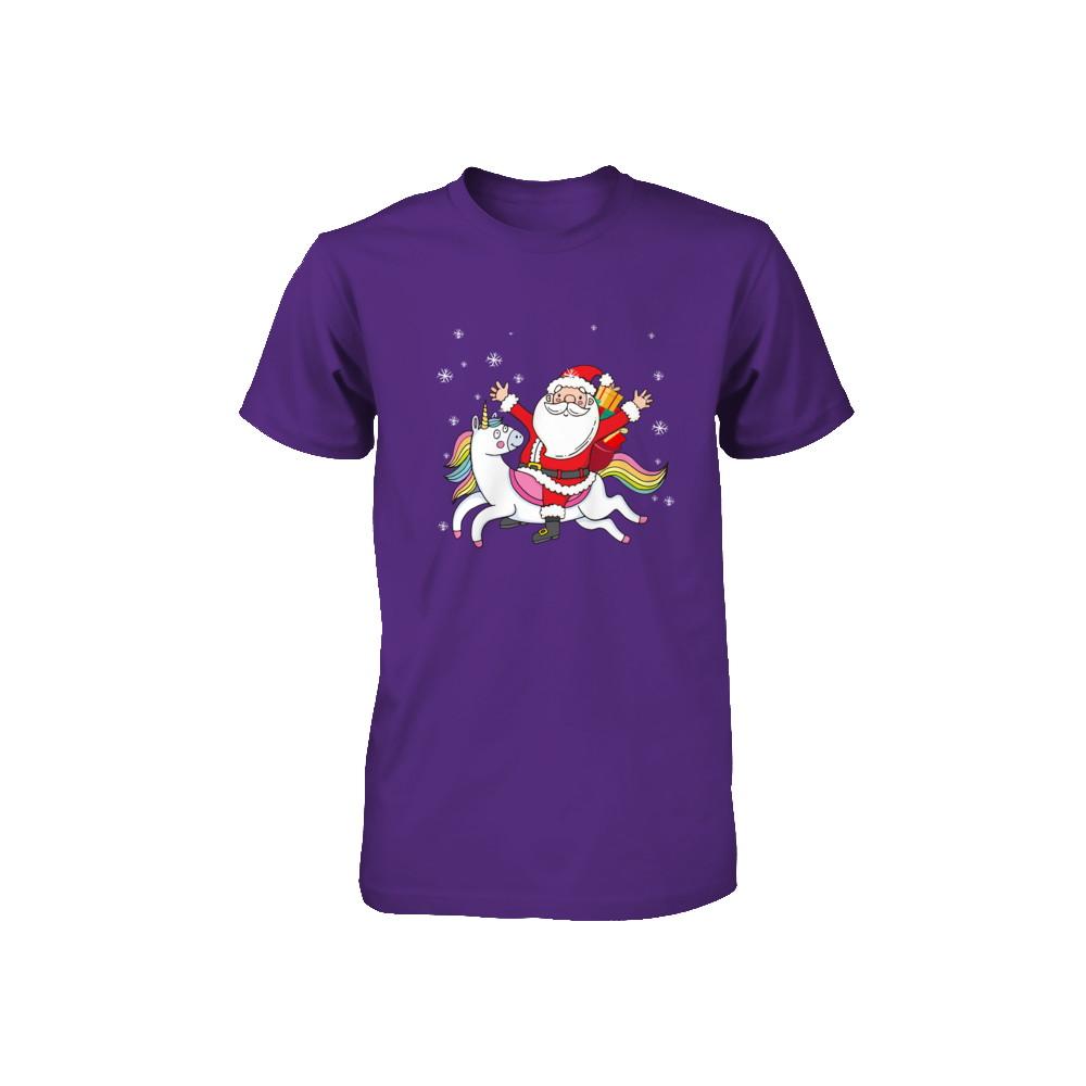 Santa Riding Unicorn Christmas Kids Girls Women Xmas Youth-Youth Shirt-