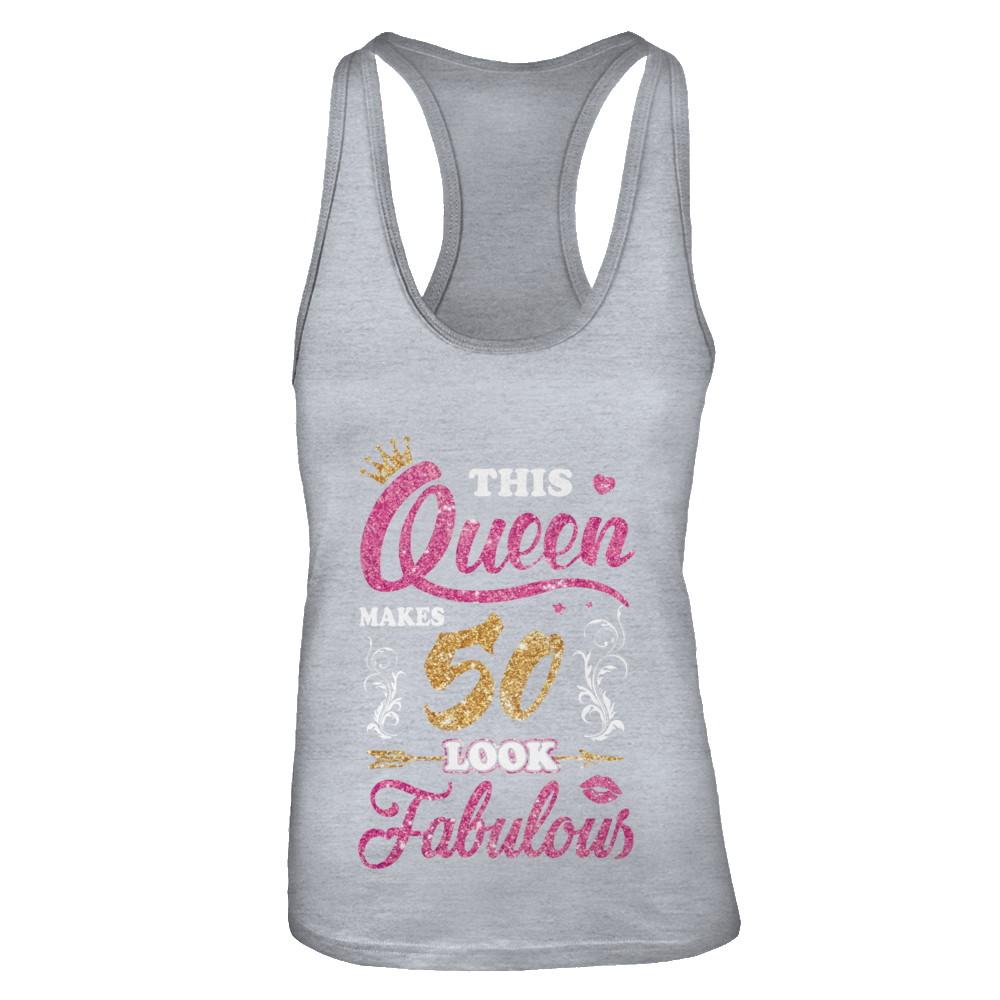 This Queen Makes 50 Look Fabulous 1971 50th Birthday-T-Shirt & Tank Top-Women's Ideal Racerback Tank-Heather Grey
