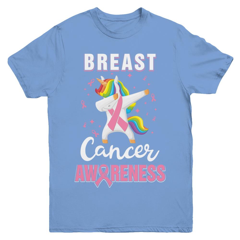Inspirational Breast Cancer Awareness Unicorn Support Youth-Youth Shirt-Youth T-Shirt-Carolina Blue