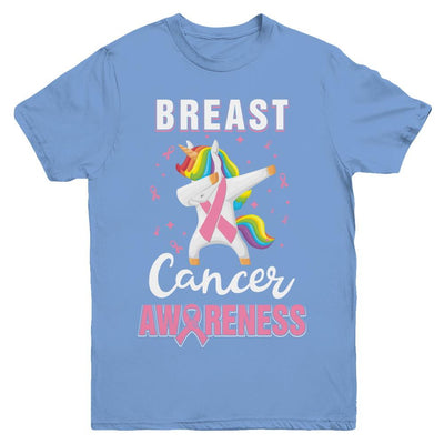 Inspirational Breast Cancer Awareness Unicorn Support Youth-Youth Shirt-Youth T-Shirt-Carolina Blue