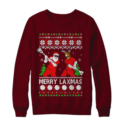 Lacrosse Santa Reindeer Merry Laxmas Ugly Christmas Sweater-T-Shirt & Sweatshirt-Crewneck Sweatshirt-Maroon