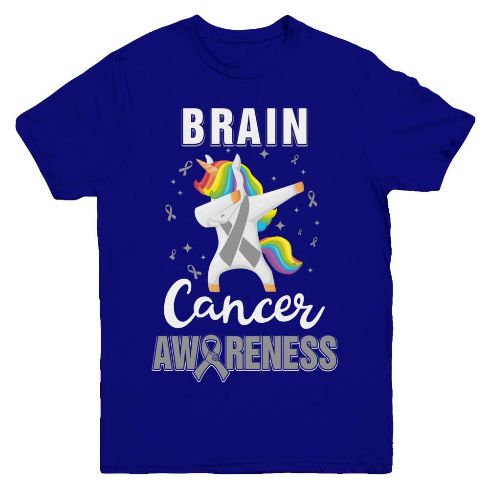 Inspirational Brain Cancer Awareness Unicorn Support Youth-Youth Shirt-Youth T-Shirt-Navy