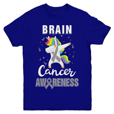 Inspirational Brain Cancer Awareness Unicorn Support Youth-Youth Shirt-Youth T-Shirt-Navy
