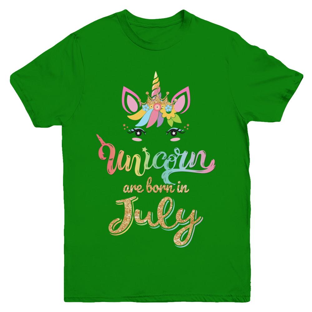 Cute Unicorns Are Born In July Birthday Gift Youth-Youth Shirt-Youth T-Shirt-Irish Green