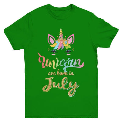 Cute Unicorns Are Born In July Birthday Gift Youth-Youth Shirt-Youth T-Shirt-Irish Green