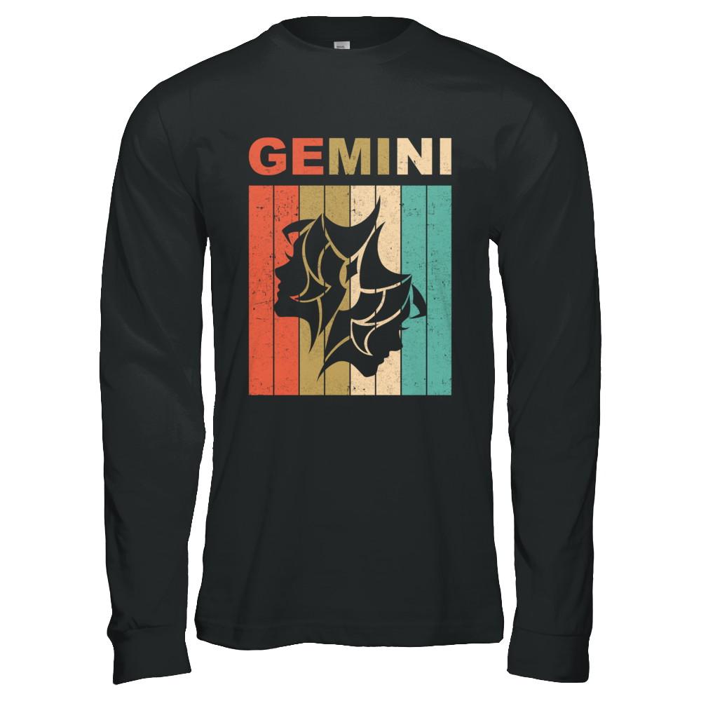 Vintage Gemini Zodiac May June Birthday Gift-T-Shirt & Hoodie-Long Sleeve T-Shirt-Black