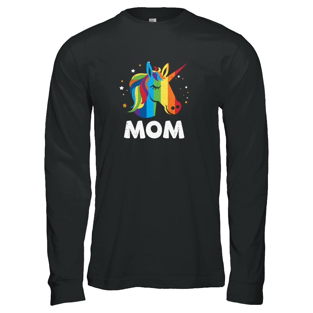LGBT Pride Lesbian Gay Proud Mom Unicorn-T-Shirt & Tank Top-Long Sleeve T-Shirt-Black