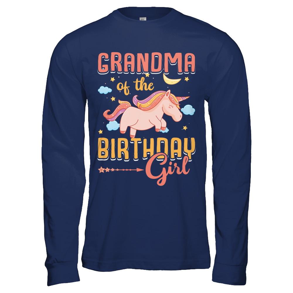 Grandma Of The Birthday Girl Unicorn-T-Shirt & Hoodie-Long Sleeve T-Shirt-Navy
