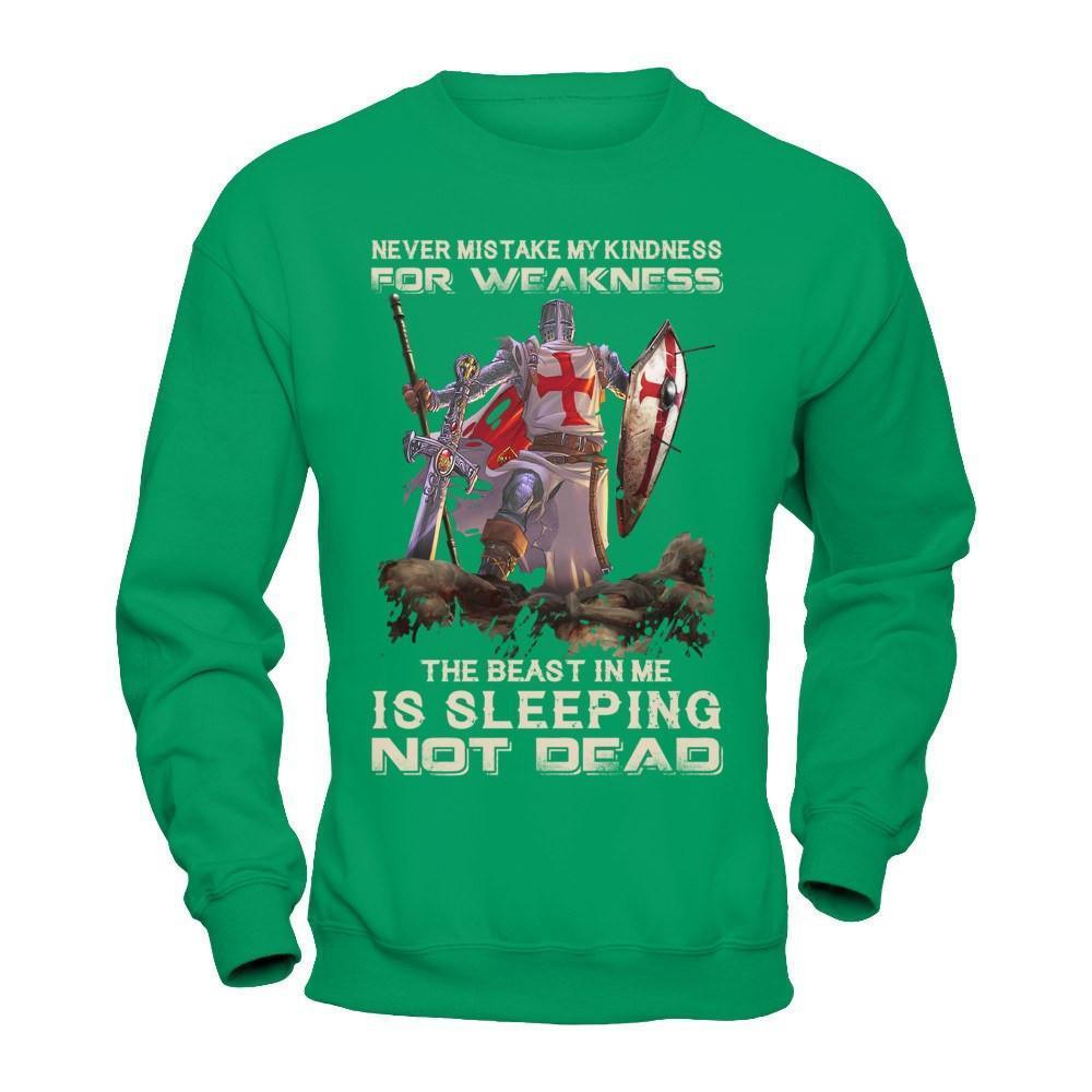 Knight Templar My Kindness For Weakness The Beast In Me Is Sleeping Not Dead-T-Shirt & Hoodie-Crewneck Sweatshirt-Irish Green