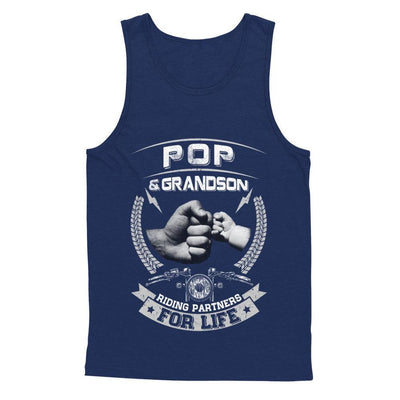 Motocross Pop And Grandson Riding Partners For Life-T-Shirt & Hoodie-Unisex Tank-Navy
