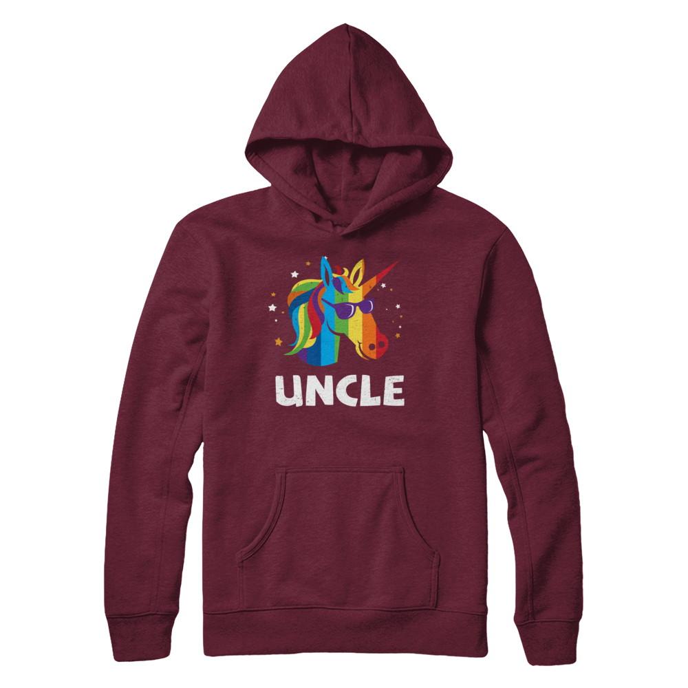 LGBT Pride Lesbian Gay Proud Uncle Unicorn-T-Shirt & Hoodie-Pullover Hoodie-Maroon