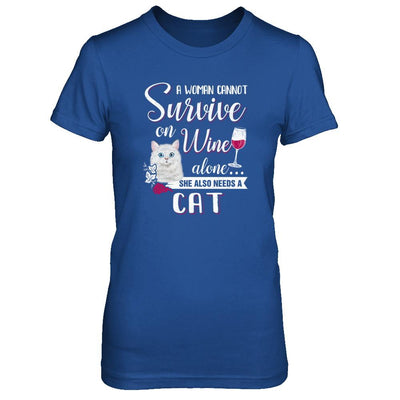 A Woman Can't Survive On Wine Alone Cat-T-Shirt & Tank Top-Women's T-Shirt-Royal
