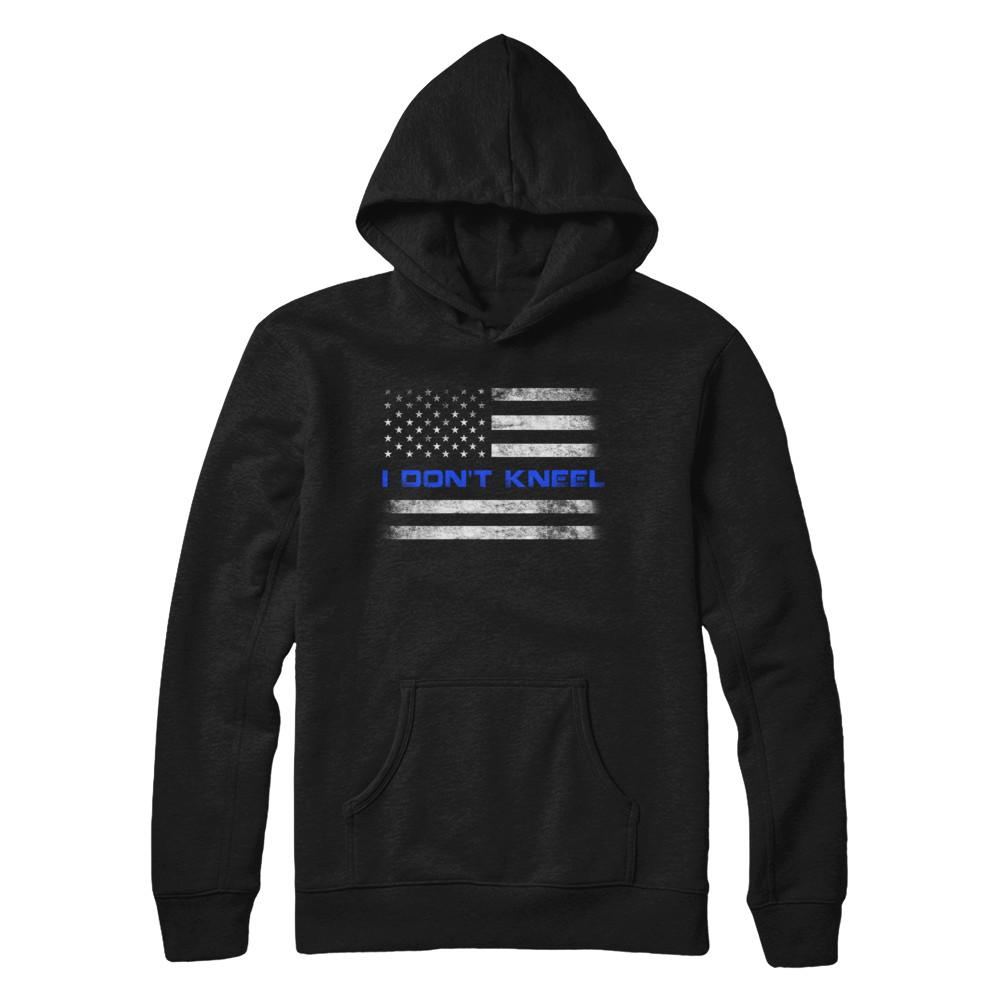 I Don't Kneel Thin Blue Line Patriotic Police-T-Shirt & Hoodie-Pullover Hoodie-Black