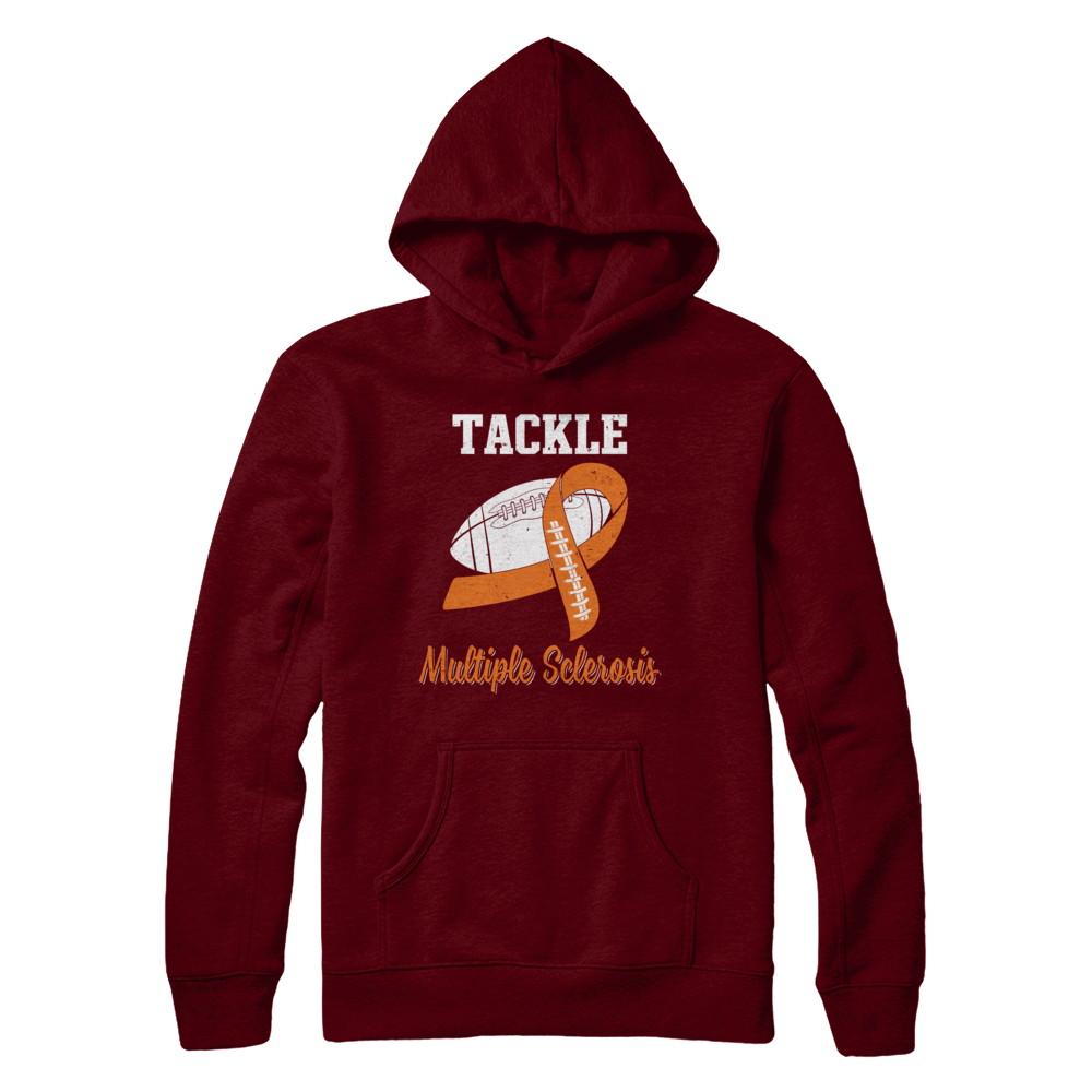 Football Survivor Tackle Orange Multiple Sclerosis Awareness-T-Shirt & Hoodie-Pullover Hoodie-Maroon