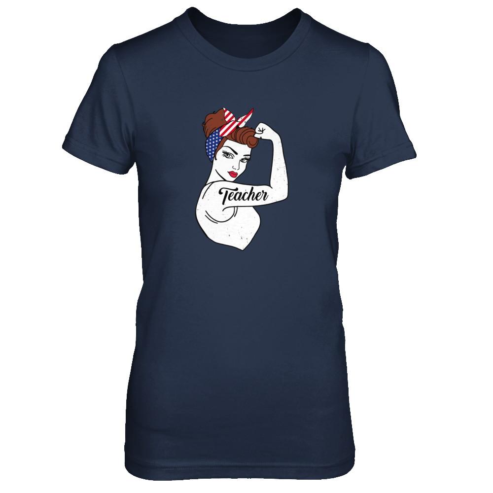 Teacher Vet Strong Woman American Flag Nursing 4Th Of July-T-Shirt & Tank Top-Women's T-Shirt-Navy