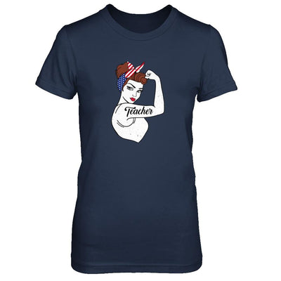 Teacher Vet Strong Woman American Flag Nursing 4Th Of July-T-Shirt & Tank Top-Women's T-Shirt-Navy
