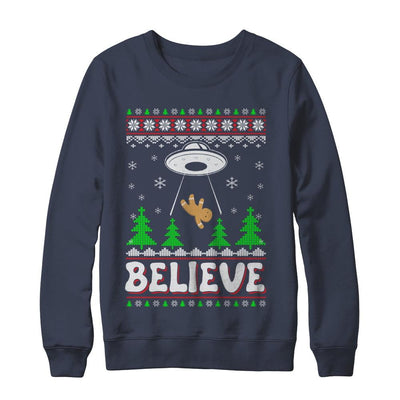 Believe UFO Gingerbread Ugly Christmas Sweater-T-Shirt & Sweatshirt-Crewneck Sweatshirt-Navy