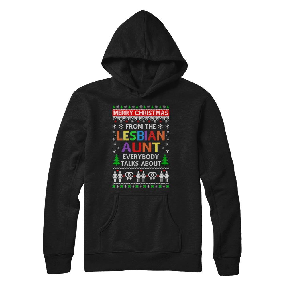 LGBT Merry Christmas From Lesbian Aunt Ugly Christmas Sweater-T-Shirt & Sweatshirt-Pullover Hoodie-Black