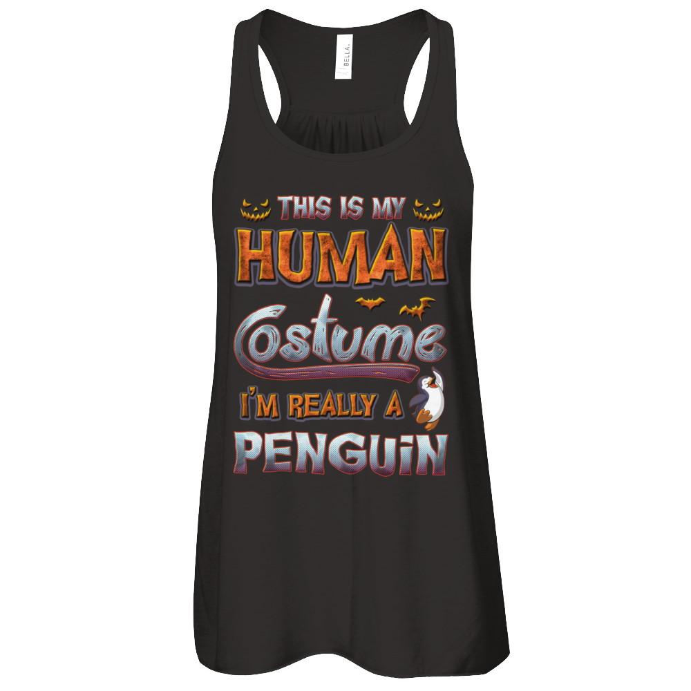 Penguin Halloween My Human Costume I'm Really A Penguin-T-Shirt & Tank Top-Women's Flowy Racerback Tank-Black