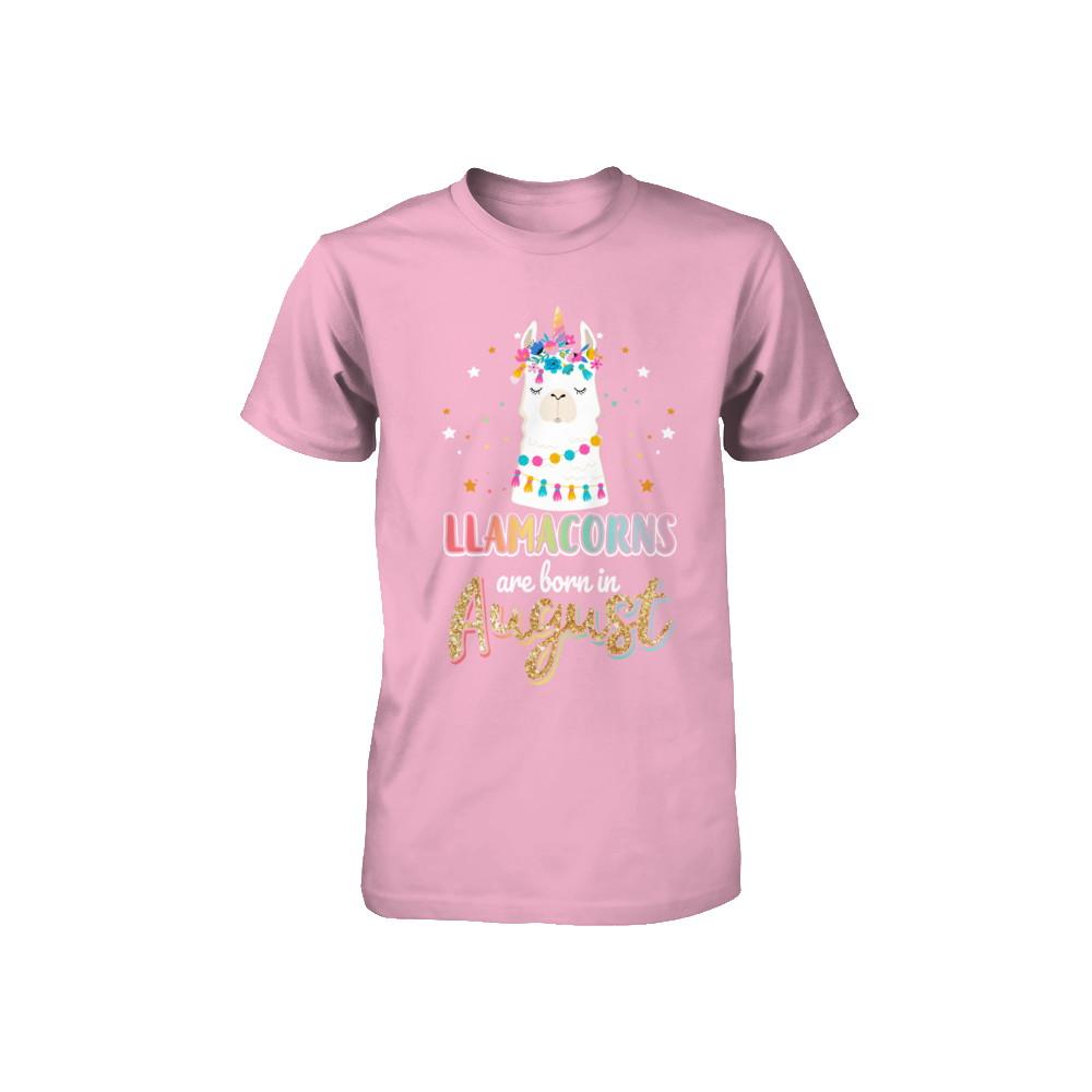 Llama Unicorn Llamacorns Born In August Birthday Gift Youth-Youth Shirt-Toddler T-Shirt-Pink