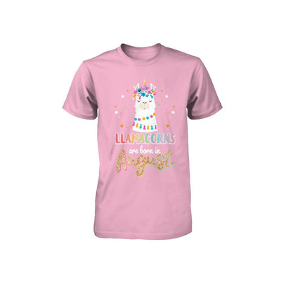 Llama Unicorn Llamacorns Born In August Birthday Gift Youth-Youth Shirt-Toddler T-Shirt-Pink