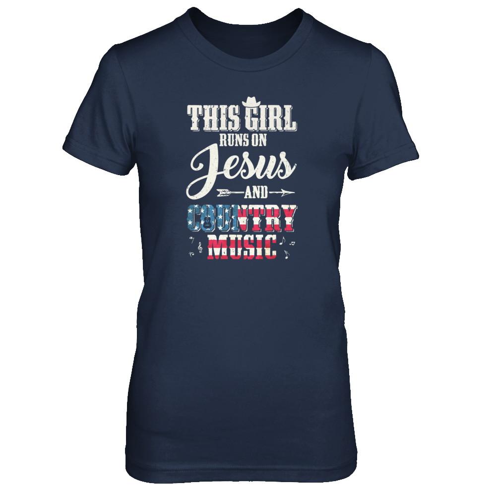 This Girl Runs On Jesus And Country Music-T-Shirt & Tank Top-Women's T-Shirt-Navy