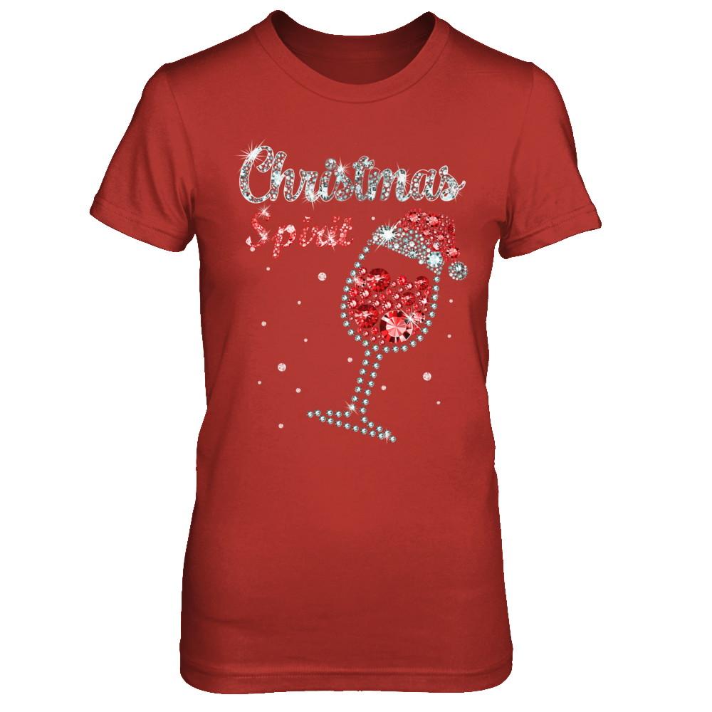 Diamond Christmas Spirit Santa Hat Wine Glass-T-Shirt & Sweatshirt-Women's T-Shirt-Red