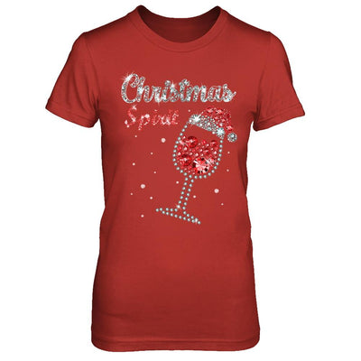 Diamond Christmas Spirit Santa Hat Wine Glass-T-Shirt & Sweatshirt-Women's T-Shirt-Red