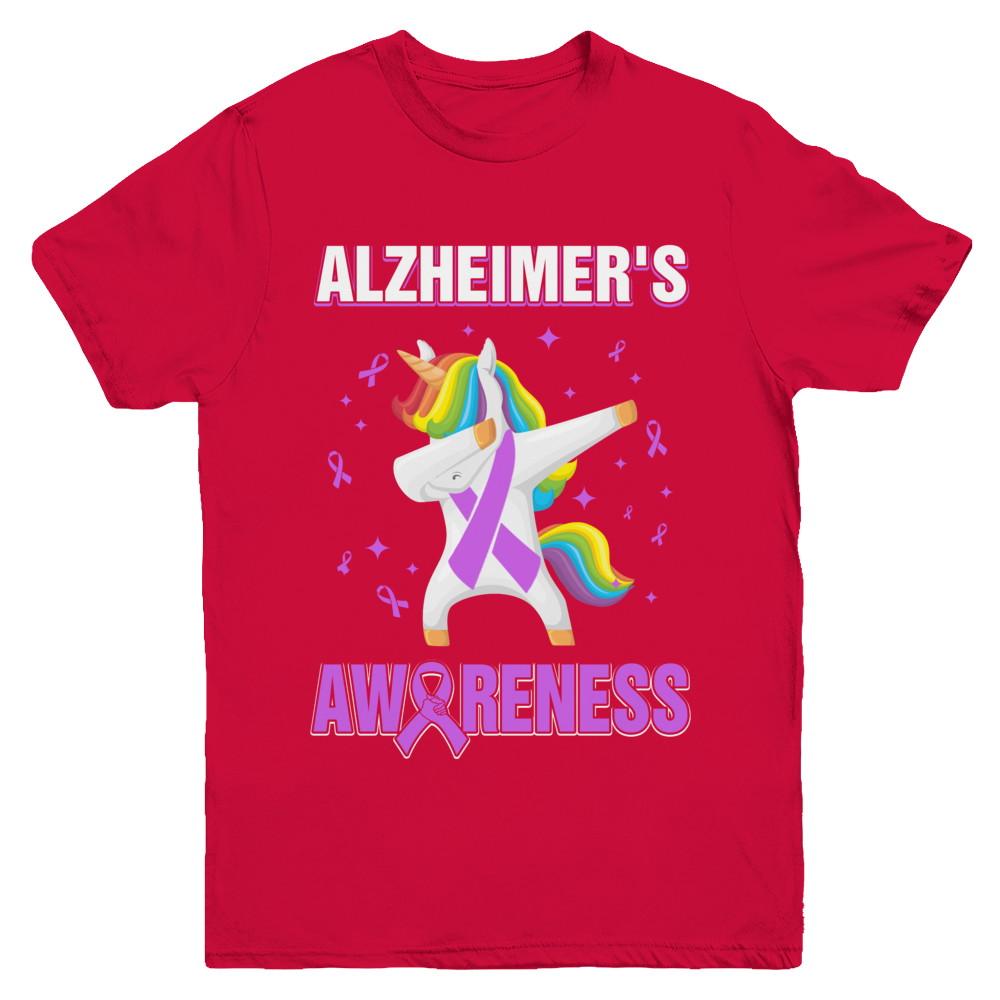 Inspirational Alzheimer's Awareness Unicorn Support Youth-Youth Shirt-Youth T-Shirt-Red