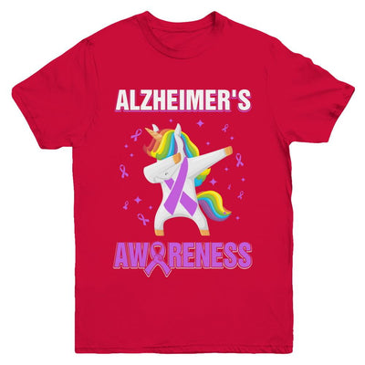 Inspirational Alzheimer's Awareness Unicorn Support Youth-Youth Shirt-Youth T-Shirt-Red