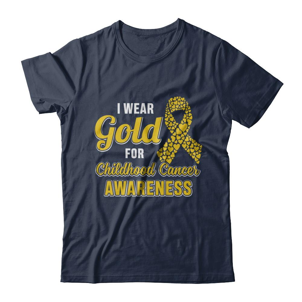 Dad Mom I Wear Gold For Childhood Cancer Awareness-T-Shirt & Hoodie-Classic T-Shirt-Navy