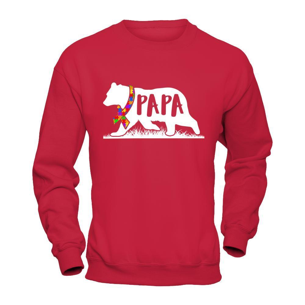 Autism Awareness Papa Bear-T-Shirt & Hoodie-Crewneck Sweatshirt-Red