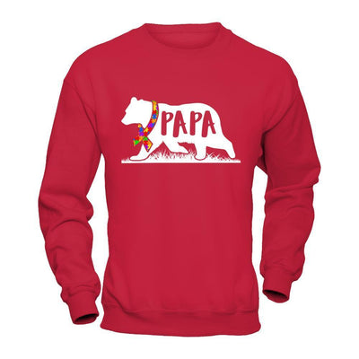 Autism Awareness Papa Bear-T-Shirt & Hoodie-Crewneck Sweatshirt-Red
