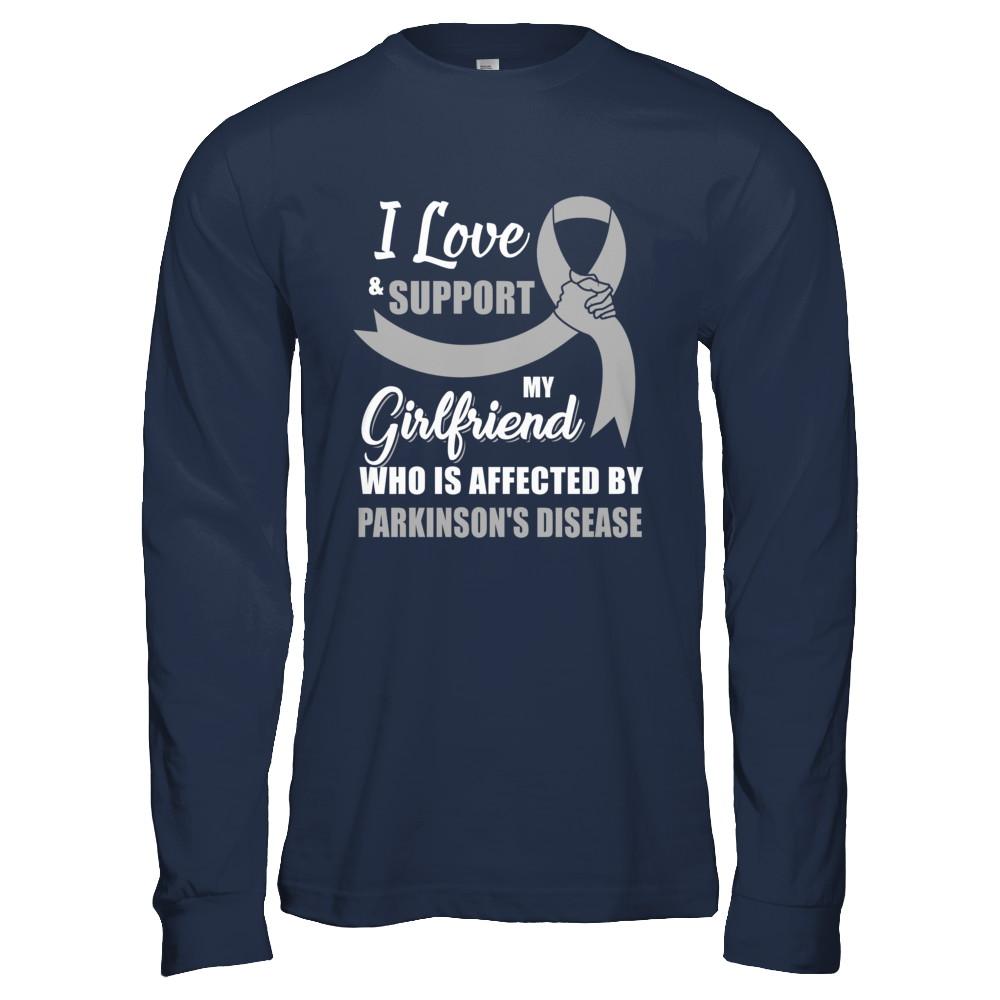 Parkinson's Disease Awareness Support Grey Girlfriend Boyfriend-T-Shirt & Hoodie-Long Sleeve T-Shirt-Navy