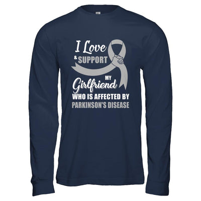 Parkinson's Disease Awareness Support Grey Girlfriend Boyfriend-T-Shirt & Hoodie-Long Sleeve T-Shirt-Navy