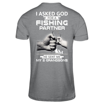 I Asked God For A Fishing Partner He Sent Me My Two Grandsons-T-Shirt & Hoodie-Classic T-Shirt-Sport Grey