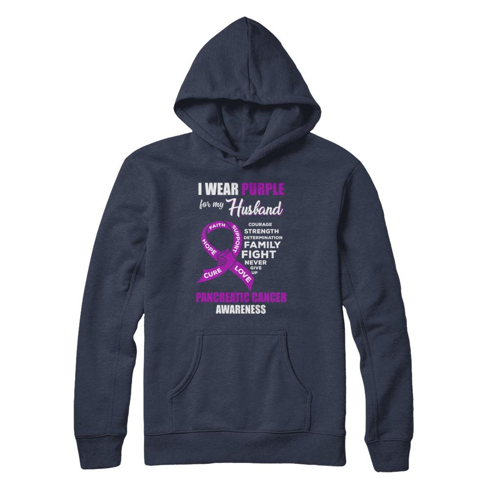 Pancreatic Cancer I Wear Purple For My Husband Wife-T-Shirt & Hoodie-Pullover Hoodie-Navy