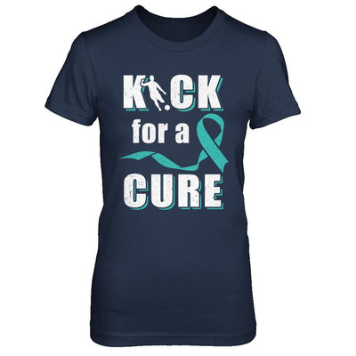 Kick For A Cure Soccer Teal Ovarian Cancer Awareness-T-Shirt & Hoodie-Women's T-Shirt-Navy