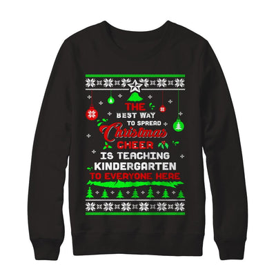 Teacher Christmas Cheer Teaching Kindergarten Everyone Sweater-T-Shirt & Sweatshirt-Crewneck Sweatshirt-Black
