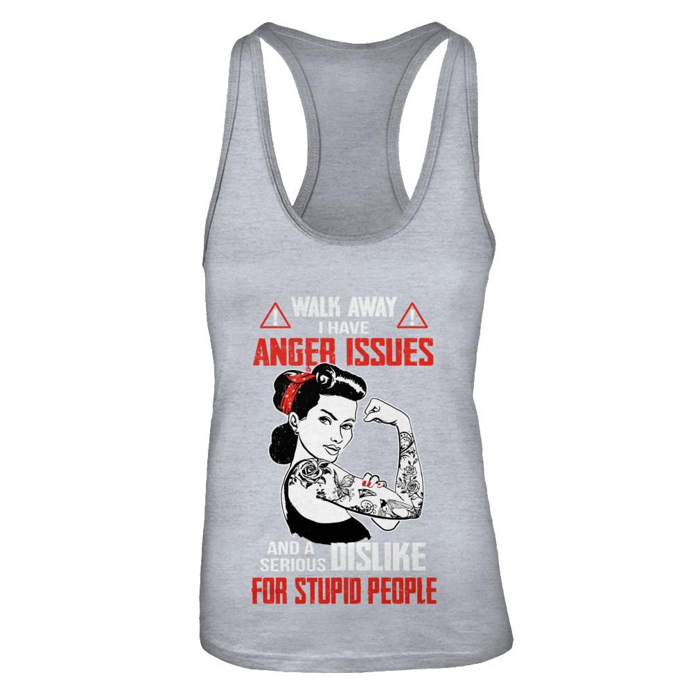 Walk Away I Have Anger Issues Tattooed Woman-T-Shirt & Tank Top-Women's Ideal Racerback Tank-Heather Grey