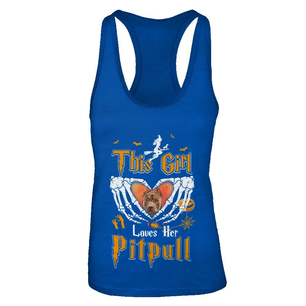 This Girl Love Her Dog Pit bull Halloween-T-Shirt & Tank Top-Women's Ideal Racerback Tank-Royal