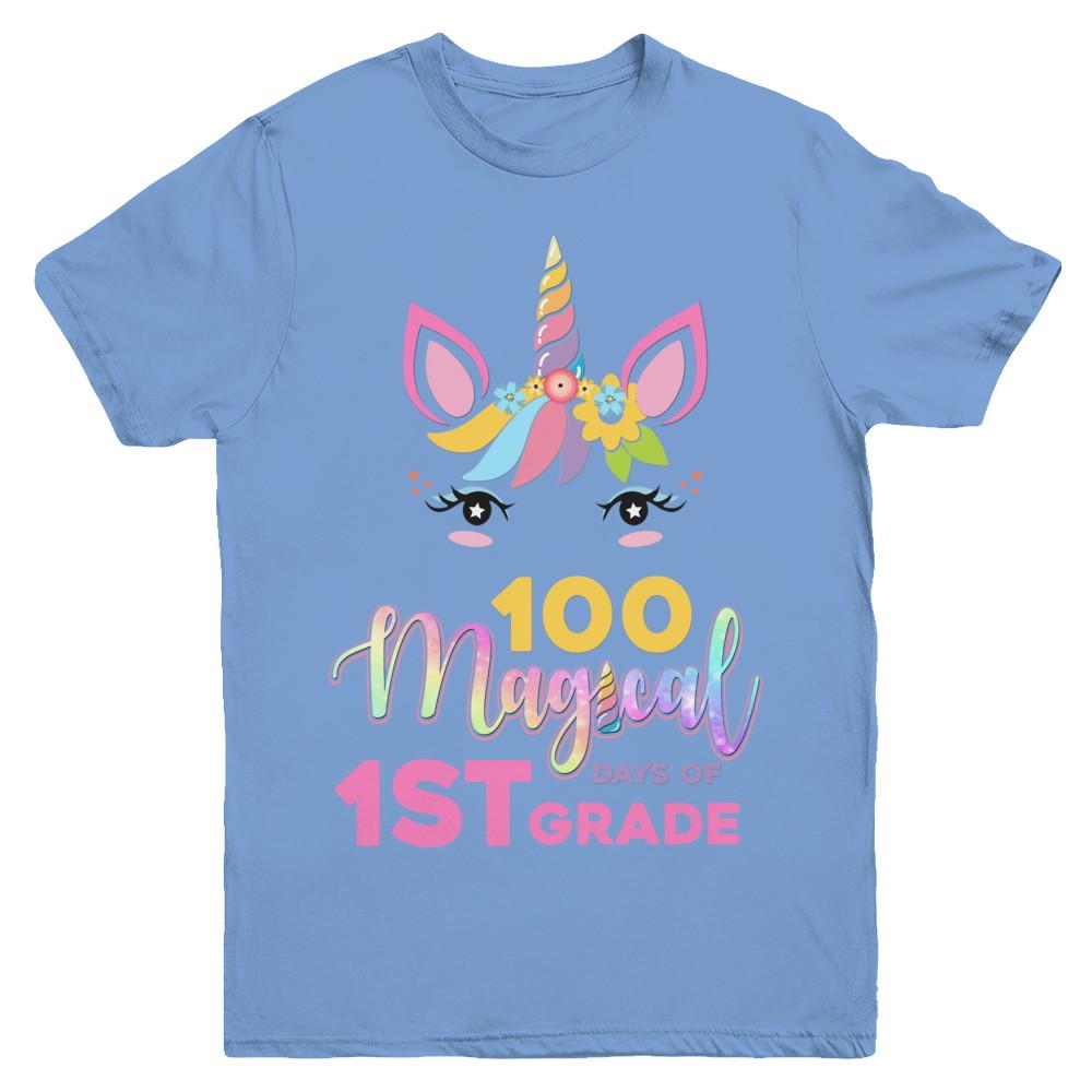100 Magical Days Of 1St Grade School Unicorn Girl Gift Youth-Youth Shirt-Youth T-Shirt-Carolina Blue