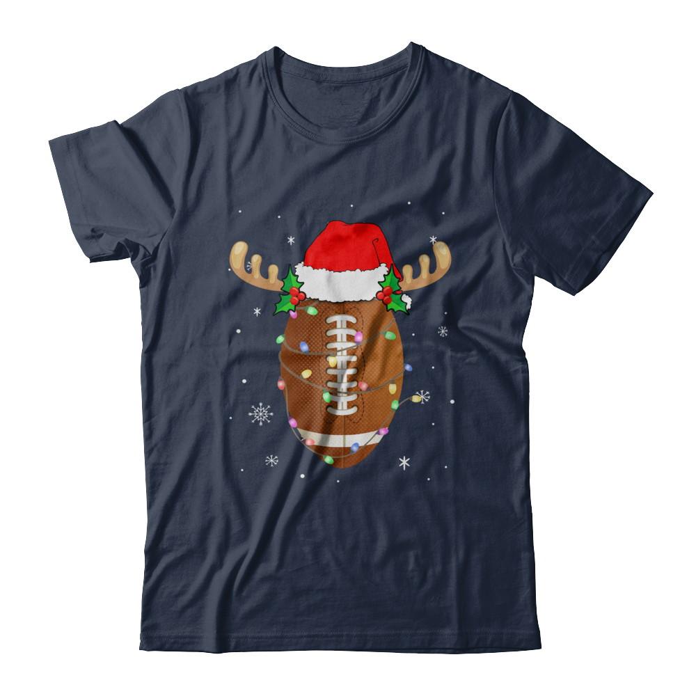Santa Hat Football Reindeer Christmas Gifts-T-Shirt & Sweatshirt-Classic T-Shirt-Navy