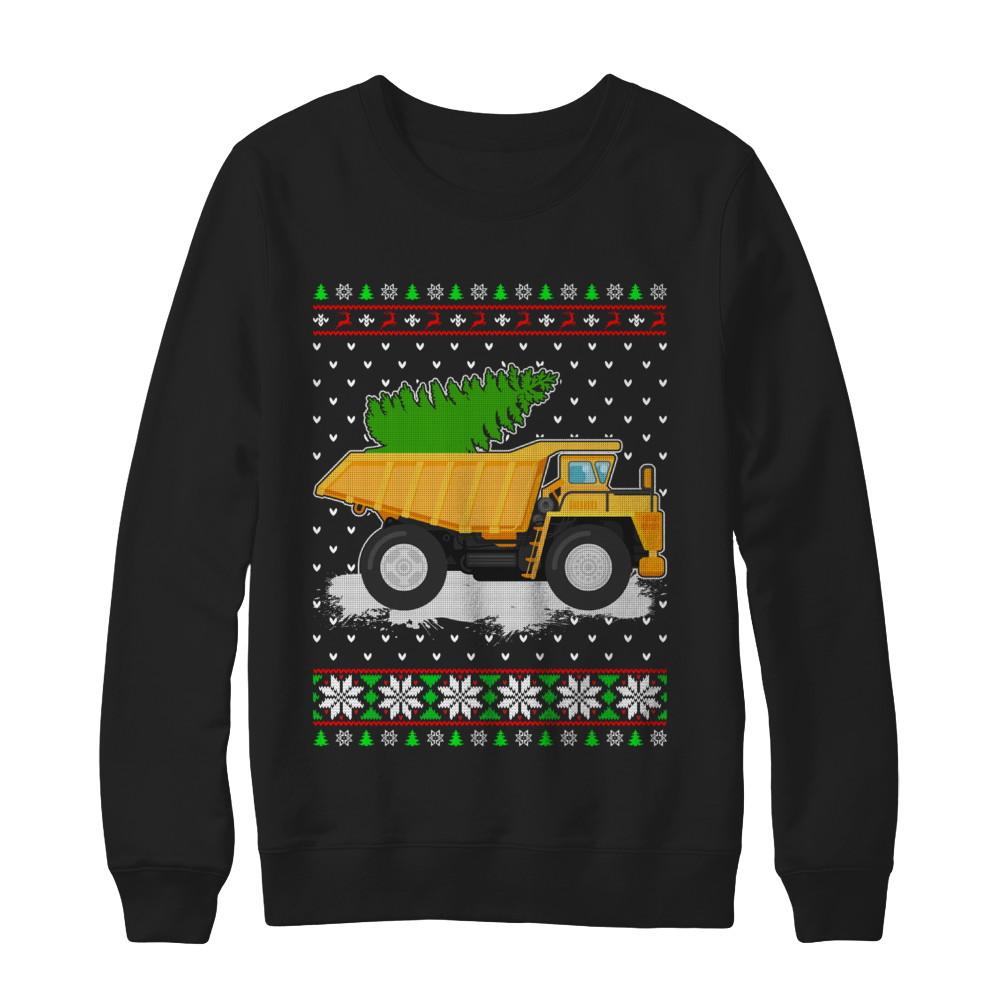 Yellow Dump Truck Trucker Ugly Christmas Sweater-T-Shirt & Sweatshirt-Crewneck Sweatshirt-Black