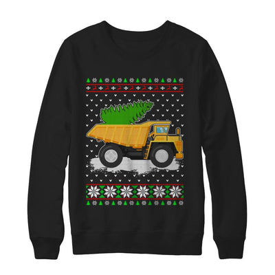 Yellow Dump Truck Trucker Ugly Christmas Sweater-T-Shirt & Sweatshirt-Crewneck Sweatshirt-Black