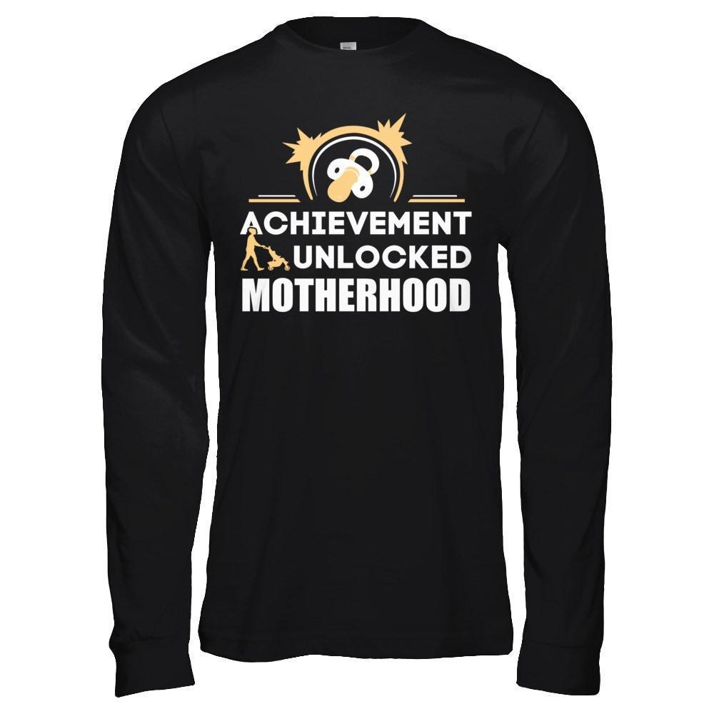 Achievement Unlocked Motherhood First Time Mom-T-Shirt & Hoodie-Long Sleeve T-Shirt-Black