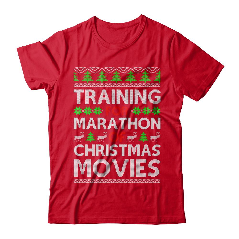 Training For A Marathon Of Christmas Movies-T-Shirt & Sweatshirt-Premium T-Shirt-Red